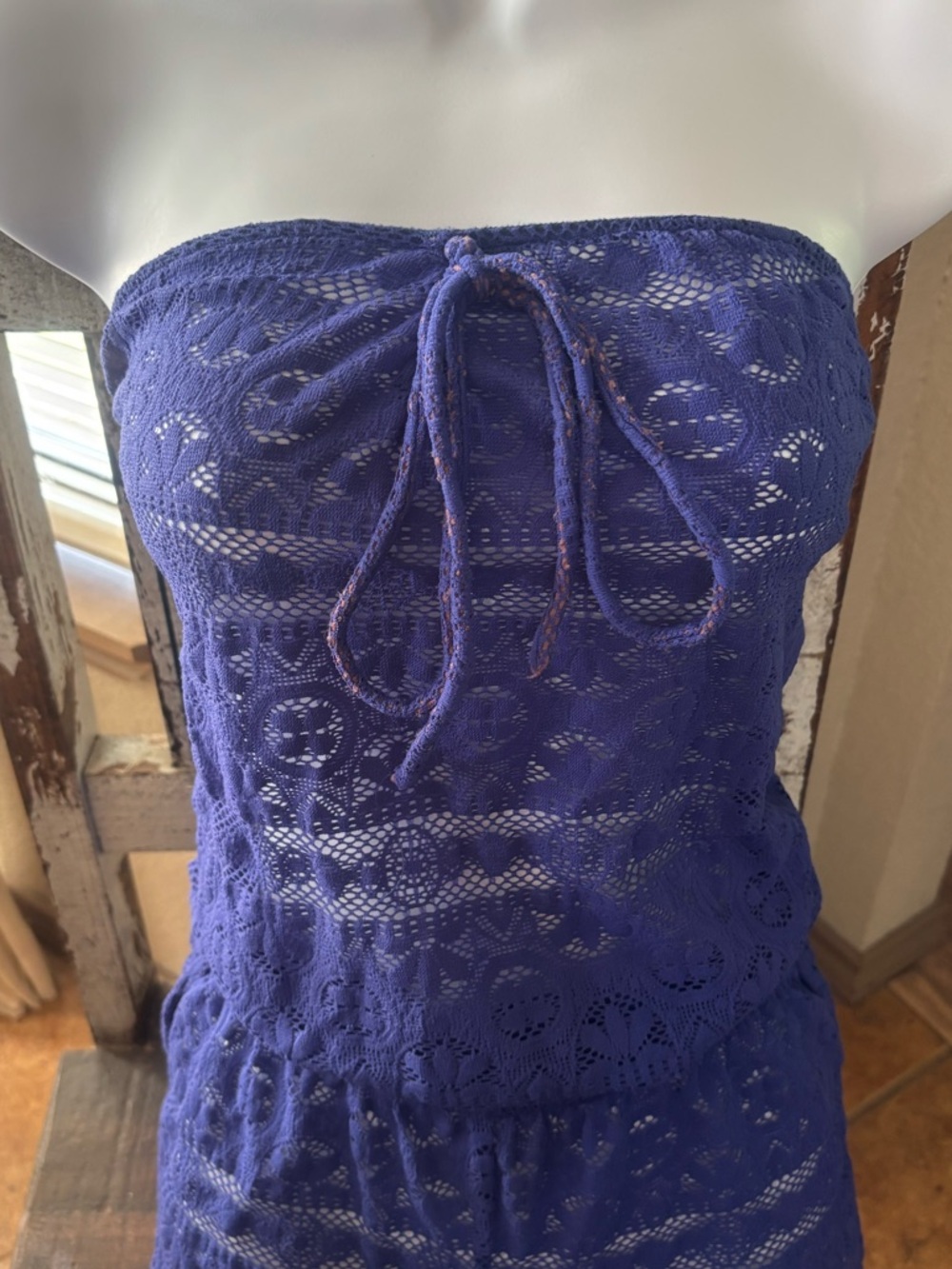 Victoria's Secret Pretty Blue Lace Swimsuit Coverup Strapless Romper - Picture 2 of 5